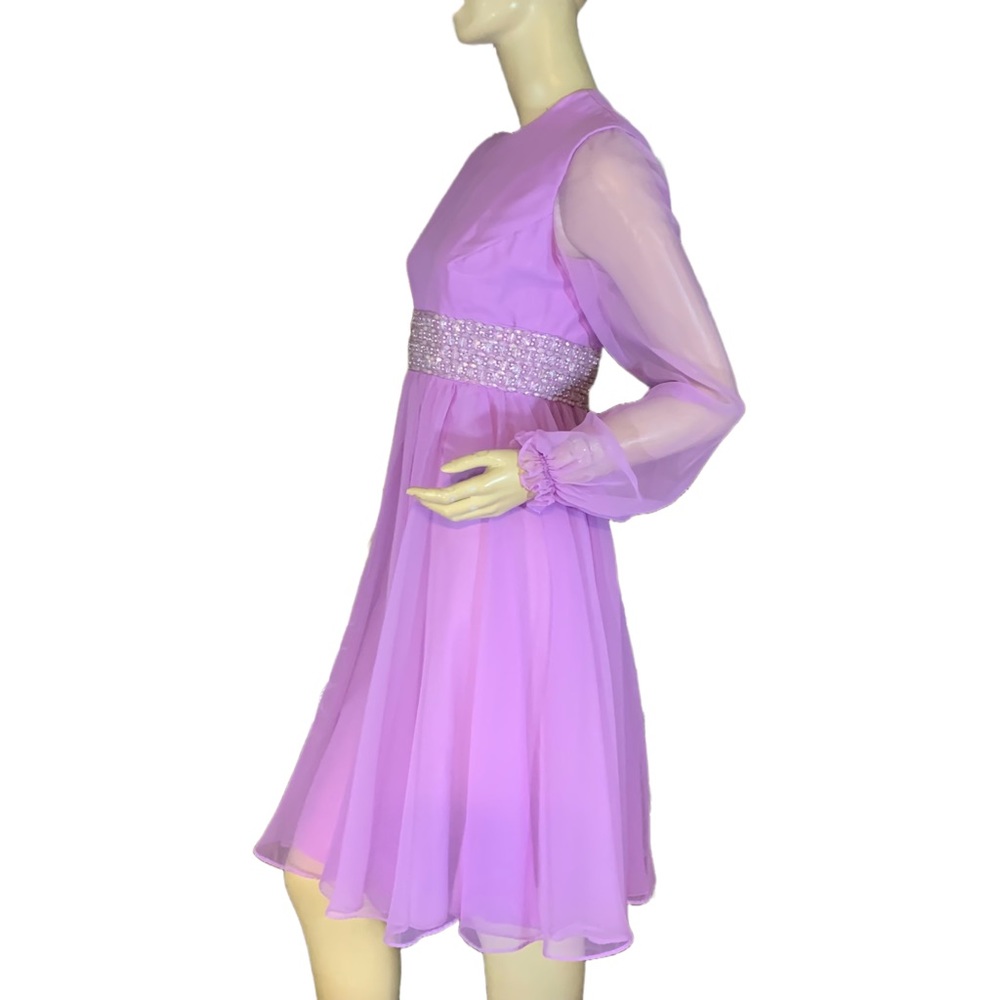 VINTAGE 1960'S JACK BRYAN BY DUPUIS ORCHID PURPLE CHIFFON BEADED COCKTAIL DRESS - Picture 7 of 14
